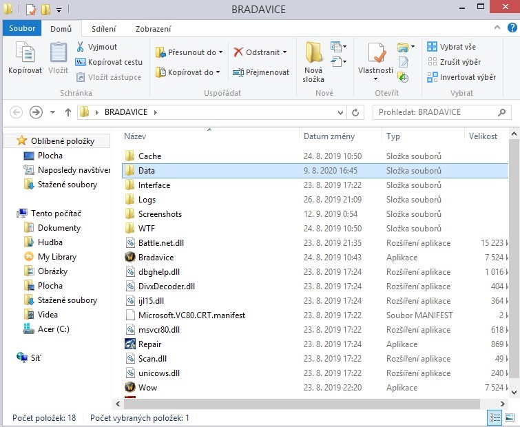 window with Data folder