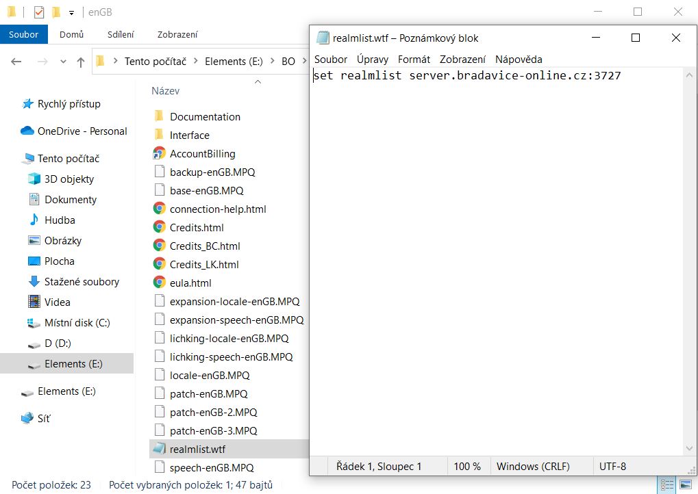 window with realmlist