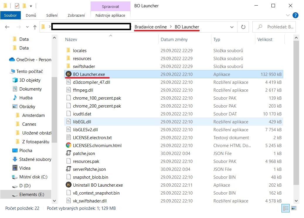 window with BO Launcher folder