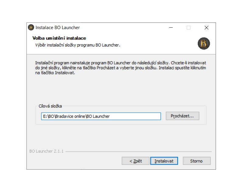 window with instalation process of BO Launcher